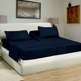 189 313102613635 Split King Sheet Set For Adjustable Beds 7-piece 100% Cotton Bedding Navy
