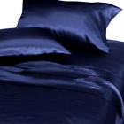 201514 Landmark Blue Satin Bed Sheet Pillowcase Set King Size Silk Soft Polyester New