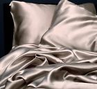 201538 Landmark Gray Satin Bed Sheet Pillowcase Set Cal King Size Silk Soft Polyester New