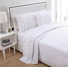 4-piece Ruf-sts-quen-in-wh Vcny New Queen White Ruffled Sheet Set