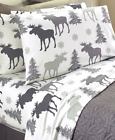 427186-2fik-mse Unbranded Holiday Print Moose Flannel Sheet Set Soft Warm Winter