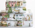 4588398 Pottery Barn Snow Village King Flannel Sheet Set Winter Town