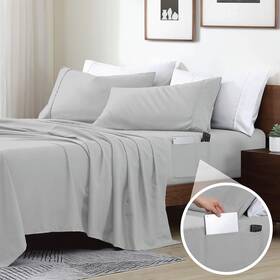 916003-q-silver  Smart Sheets Ultra Soft Brushed Microfiber 4-piece Sheet Set Fitted Bed