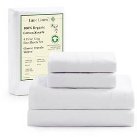 Affinity Linens 850026980547 100% Organic Cotton Size Sheets Set 4pc Soft King 01 Pure White