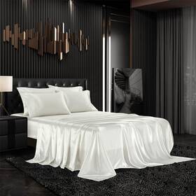 Fzs6pc Aimay 6 Piece Satin Bedding Sheet Set Queen Off White Deep Pocket 1800 Series Luxur