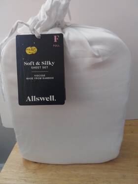 Allswell 881813234796 Soft And Silky Bamboo Sheet Set Full White Flat &fitted 2 Cases Allswell 881813234796 Soft And Silky Bamboo Sheet Set Full White Flat &fitted 2 Cases