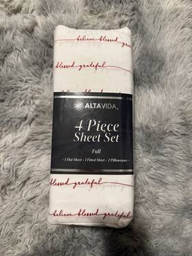Av4pcf-bles Altavida Full Bedding Sheet Set 4 Piece Script Pattern White Red 100% Polyester Av4pcf-bles Altavida Full Bedding Sheet Set 4 Piece Script Pattern White Red 100% Polyester