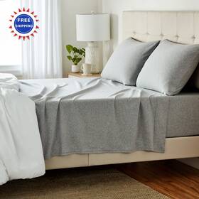Amazon Basics 840095899949 Bed Sheet Set 100% Cotton Jersey Queen Light Gray Piece Super Soft Flat Fitted