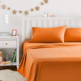 Ss6-borg-fl Amazon Basics Microfiber 4 Piece Sheet Set Full Bright Orange Kids Soft Breathable Easy-wash