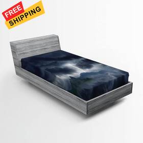 16310 Ambesonne Bs Twin Nature Fitted Sheet Dark Stormy Sky Over Mountains Like Blue