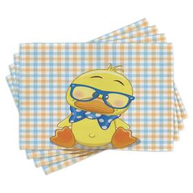 15521 Ambesonne Ser Cartoon Place Mats Set Of 4 Hipster Boho Duck Dotted Bow Cool Free