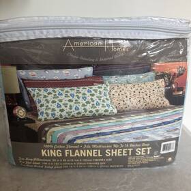 American Homes 837285009738 New Nip Flannel Cotton Sheet Set Blue Sheep King Deep Pocket