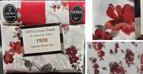 1900 American Linen 008953711530 6 Pc Queen Sheet Set Thread Count Red Maroon White Floral Wrinkle Free 1900 American Linen 008953711530 6 Pc Queen Sheet Set Thread Count Red Maroon White Floral Wrinkle Free
