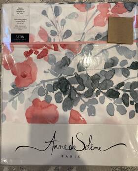 Anne De Solene 609251629809 Poesie Bleu/rose Queen Flat Sheet Only Cotton Sateen Floral Vixen