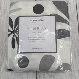 Annie Selke 614099868689 Sheet Set Full Henri Black White Gray Floral 100% Cotton Abstract