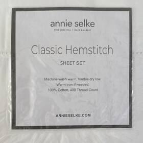 Pch22746 Annie Selke Classic Hemstitch Queen White 100% Cotton Sheet Set