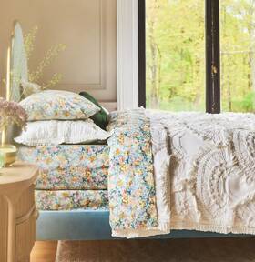 Anthropologie 65306573 Teal Organic Percale Sheet Set Full Floral Pastel Bedding New