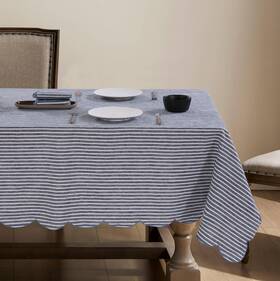 120lx60w Aorissi 717097215391 100% French Flax Linen Tablecloths Scalloped Embroidery Rectangle Inch