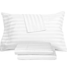 Aq Textiles 191790037793 White Ultra Lux Wide Stripe 1200 Thread Count Sheet Set Queen