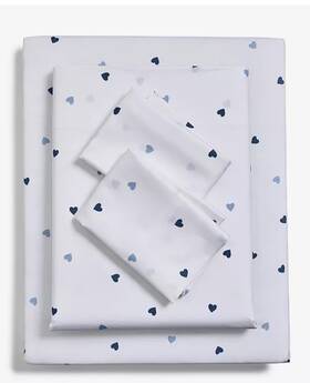Arch Studio 194137818758 Queen Sheet Set Blue Hearts 100% Cotton Deep Fitted Machine Wash