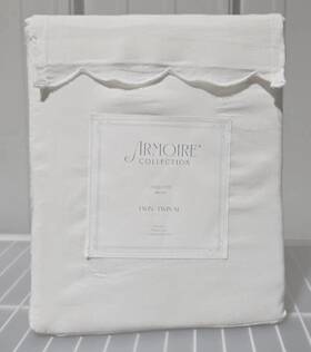 Armoire Collection 022164511765 Coquette Sheet Set White Twin/twin Xl Scalloped Bedding