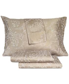 28212103082aqt Art Of The Weave Jacobean Floral 1000 Thread Count 4 Pc Sheet Set Queen Tan 180