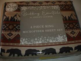 Ashley Cooper 048035045146 New Woodlands Mountains Black Bear Wildlife Bed Sheets King