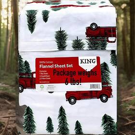 124301274 At Home Heavy Weight 100% Cotton King Flannel Sheets Set Lodge Cabin Pine Tree Red Truck