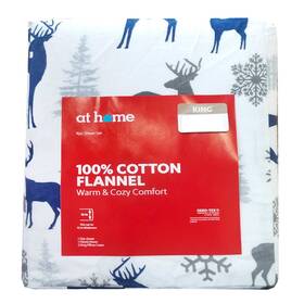 At Home 197154081846 King Deer Flannel Sheet Set 100% Cotton White/blue - Holiday Xmas At Home 197154081846 King Deer Flannel Sheet Set 100% Cotton White/blue - Holiday Xmas