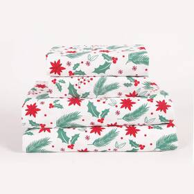 Aubrie Home Accents 759992762327 4-piece Holiday Mistletoe Poinsettia Deep Pocket Queen Christmas Greens Aubrie Home Accents 759992762327 4-piece Holiday Mistletoe Poinsettia Deep Pocket Queen Christmas Greens