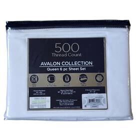 Avalon Collection 734737634893 Queen 6 Pc White Sheet Set 500 Thread Count Cotton By