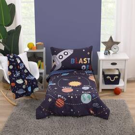 7477416r Baby & Kids Inc. Everything Solar System Navy Orange And Yellow Blast Off 4 Piece Toddler