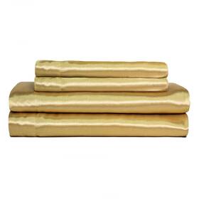 0361129180 Baltic Linen Satin Luxury Sheet Set Full Size Gold 4-piece Soft Bedding