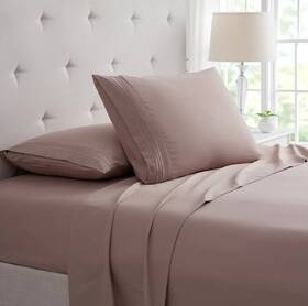 10289580 Bamboo Comfort 4 Piece Luxury 3 Line Embroidered Sheet Set - Taupe