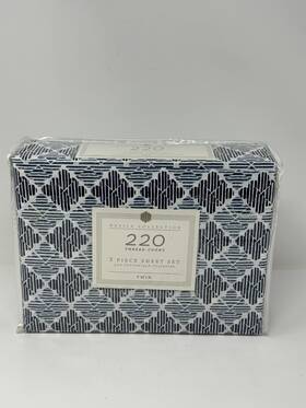 Basics Collection 091116679426 Twin Sheet Set 220 Thread Count Geometric Pattern 3 Piece Blue