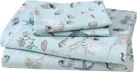 Beatrice Home Fashions 655385158411 Coastal Print Microfiber Sheet Queen Oceanside Sea