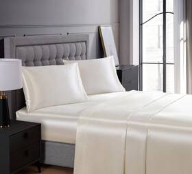 Beatrice Home Fashions 655385942577 100% Luxury Satin Polyester Sheet Set Full Ivory