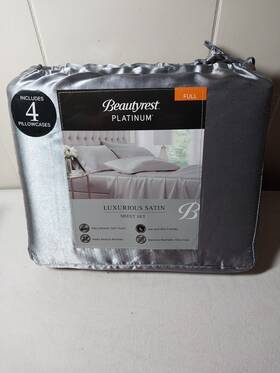 Beautyrest 022164379389 Platinum Luxurious Satin Sheet Set 6-pc Full Silver 4 Pillowcases