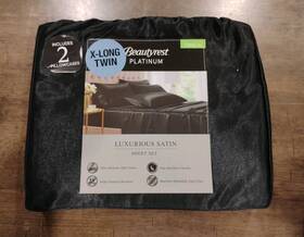 Beautyrest 022164593372 Platinum Luxurious Satin Sheet 4-piece X-long Twin Set Black
