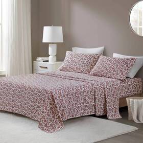93487001 Beautyrest King Oversized 4pc Cotton Flannel Sheet Set Rust Floral