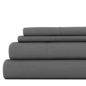 Becky Cameron 744110875737 4-piece Gray Solid Microfiber 300 Thread Count Queen Sheet Set