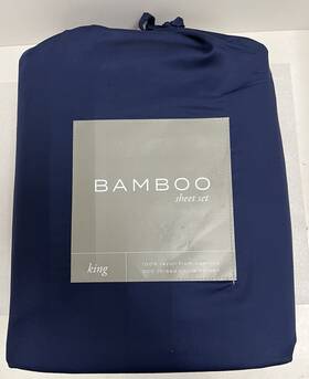 Ieh-4pc-bam-k-na Becky Cameron 4-piece Bed Sheet Set King Antimicrobial Hypoallergenic Rayon Navy