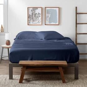 Ieh-4pc-bam-q-na Becky Cameron 4-piece Navy Solid 300 Thread Count Queen Sheet Set