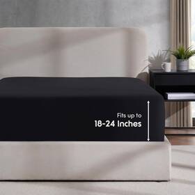 Bedding 744759430137 Black Fitted Sheet Queen Size Extra Deep Pocket Only 1800 M
