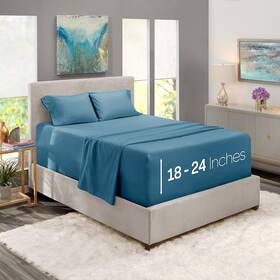 Nb214pc-q-bluhvn Bedding Extra Deep Pocket Sheets - Fits Mattress 18-24 Inches Qu