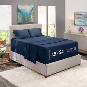 Nb214pc-q-nvyblu2 Bedding Queen Size Sheet Set 4 Piece Extra Deep Pocket 18-24 Inches Microfiber Cool