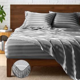 Beusa1d1g2fu Bedelite Satin Sheets Full Size Luxury Jacquard Striped Dark Grey Bedsheets With Elas Beusa1d1g2fu Bedelite Satin Sheets Full Size Luxury Jacquard Striped Dark Grey Bedsheets With Elas