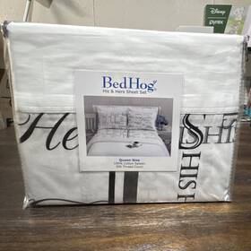 Rn133068 Bedhog His And Hers Queen Sheet Set 100% Cotton Sateen 300tc Black Grey Reversible