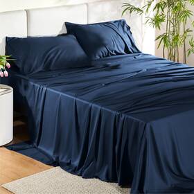 Adi-101 Bedsure Queen Sheet Set Rayon Derived From Bamboo Cooling 07 - Navy