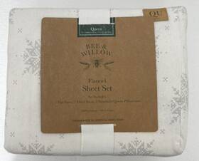 Bee & Willow 444800898687 And Queen Size Winter White Snowflake Flannel Cotton Sheet Set